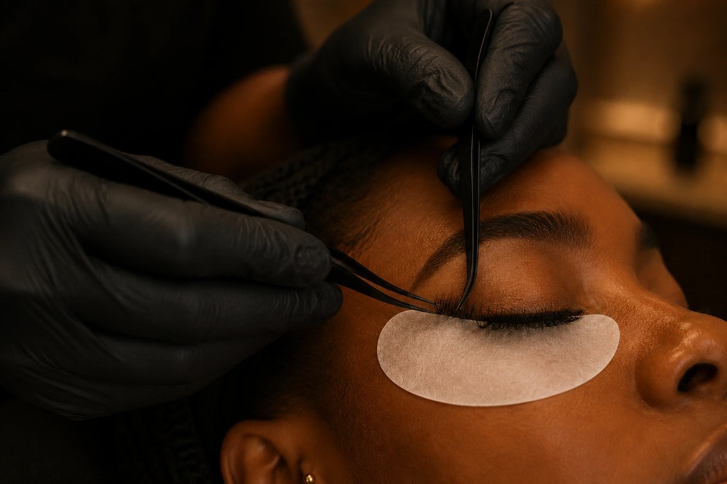 Lash extensions in progress at Gena Beautique Bar