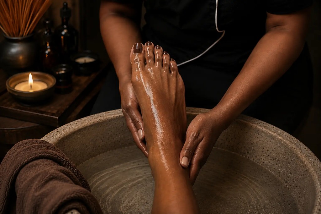 Nails and pedicure service at Gena Beautique Bar
